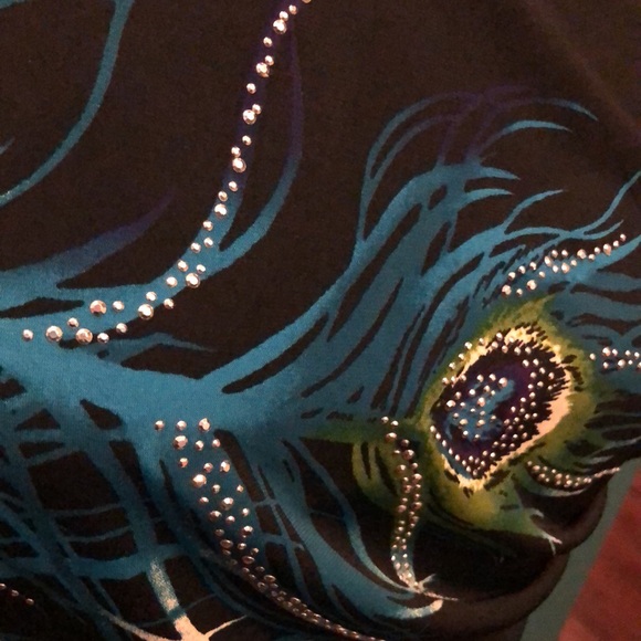 Bisou Bisou Sz8 one shoulder black diamond peacock dress. Blk cocktail mini - Picture 5 of 7